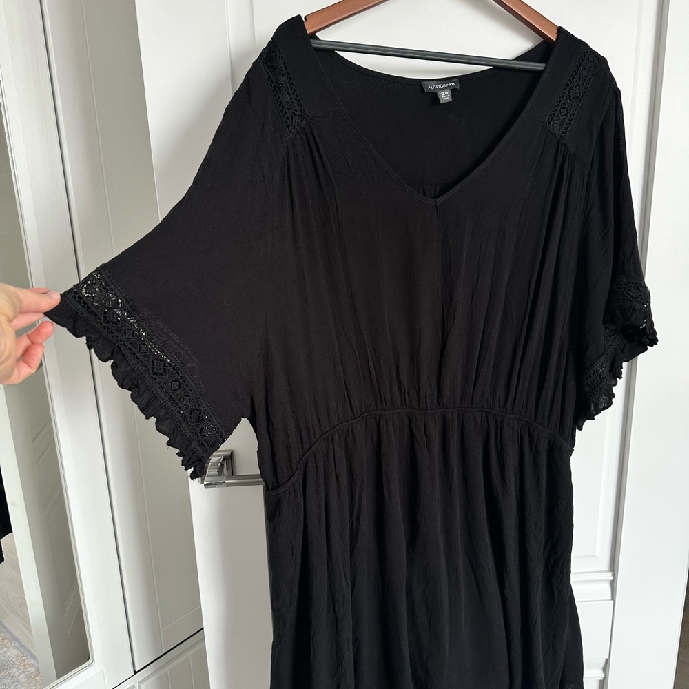 Autograph Black Midi Dress with Lace Trim